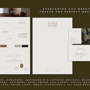 Elegant Business Branding Kit | Logo, Invoice, Letterhead, Business Cards | Pricing Guide, Social Media, Thank You Card, Brochure | ZEPHYR