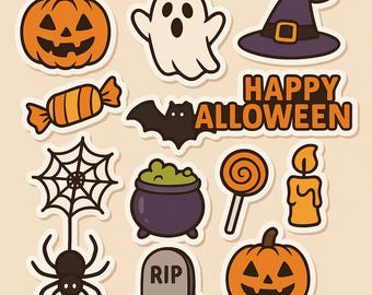 100+ Unique Halloween Sticker Png Bundle, Printable Stickers For Halloween, Halloween Spooky Stickers, Halloween Cute and Creepy Stickers