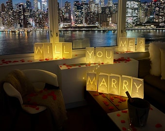 Luminary Paper Bags Wedding Proposal Decorations “Will You Marry me?” Light up Letters with led Lights Included for Engagement/proposals