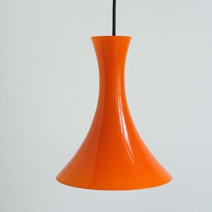 Peill & Putzler Glass Pendant Light 1960s, Orange Glass, Trumpet Shape, Germany, Kitchen light