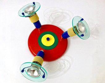Vintage Memphis Style Flush Mount Ceiling Lamp: 80s Retro Colorful Light