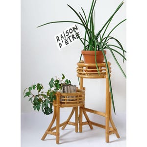Vintage 70s Italian Rattan Plant Stand – Mid Century Bamboo Flower Stand – Boho Tiki Cane Foldable Plant Holder – MCM Wicker Decor