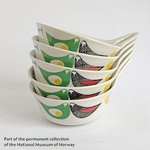 Set of 5 Figgjo Flint A La Carte Cereal Bowls – Mid-Century Scandinavian Design Hermann Bongard – Rare Vintage Norway Ceramic
