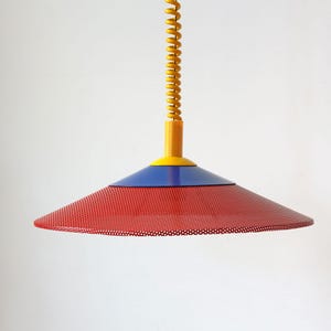 Colorful, Postmodern 90s 80s Memphis Style Lamp, Vintage Pendant Light, Perforated Metal Hanging Lamp, Trumpet Ceiling Light, adjustable