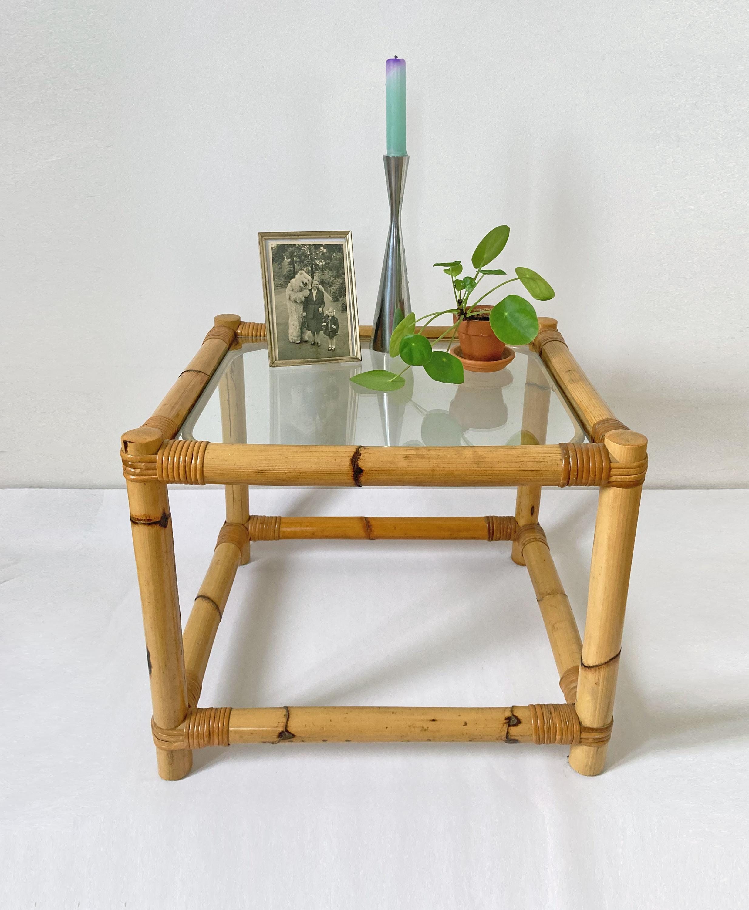 Bamboo glass top side table - Etsy.de