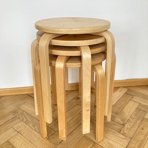 Like New! Vintage Ikea Alvar Aalto & Artek Style Plywood Stool, Frosta Stool Birch Wood, 1 of 3