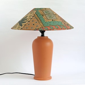 Vintage IKEA 90s Memphis SEFYR ZIRKON Table Lamp – Postmodern Design – Terracotta Base, Patterned Shade – Scandinavian Design