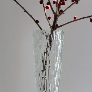 Brutalist Glass Vase 1960s, Mid Century Modern, Ice Glass, Tall