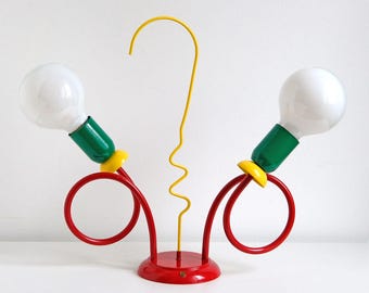 Vintage Memphis Style Ceiling or Wall Lamp: Double Bulb, Postmodern 80s Style