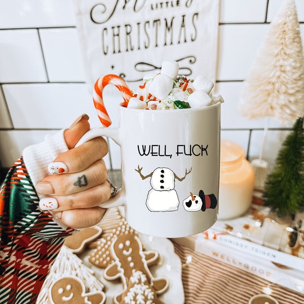 Funny snowman Christmas coffee mug, adult coffee cup, 15oz ceramic mug
