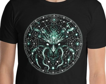Cosmic Horror T-Shirt: Eldritch Being Revelation in Constellations Sigil, Eerie Green