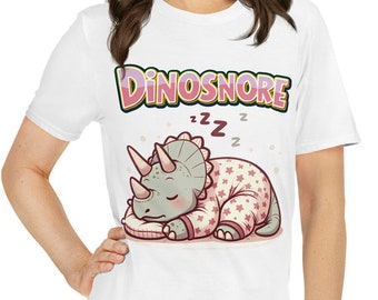 Sleepy Dinosaur T-Shirt: Cute Dinosnore Cartoon Dino Nap Time Triceratops