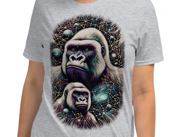 Cosmic Gorilla T-Shirt - Animal Art Shirt, Ape Lovers, Space Themed, White or Grey