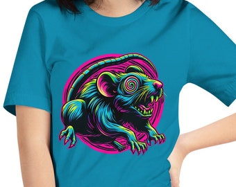 Rave Rat T-Shirt: Bright Fabric Color Range,  Hypnotic Psychedelic Neon Rodent,