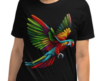 Colorful Parrot T-Shirt: Vibrant Nature Inspired, Bird Lovers, Black or Navy