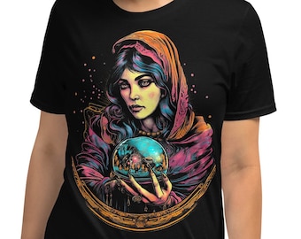 T-shirt Fortune Teller : Révélations de la boule de cristal magique, style de sérigraphie vintage