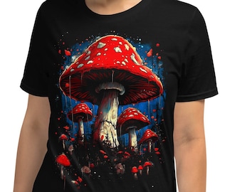 Magic Mushroom Hippy Tee: Psychedelic Fly Agaric, Trippy Splatter Art, Vibrant Design, Enchanting Fungi - Short-Sleeve Unisex T-Shirt