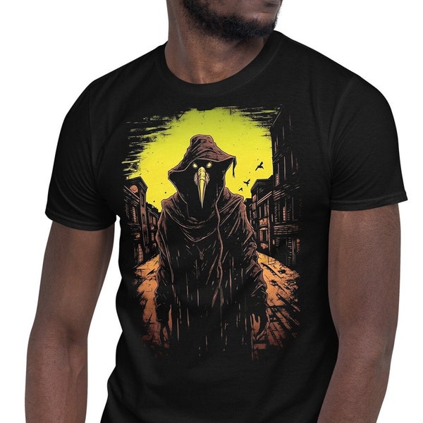 The Plague Doctor T-Shirt: Dark Silhouette, Gothic Horror, Deserted Streets