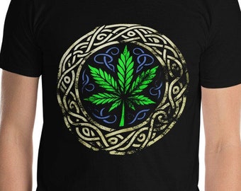 Celtic Hemp Leaf T-Shirt: Ancient Knotwork Fusion