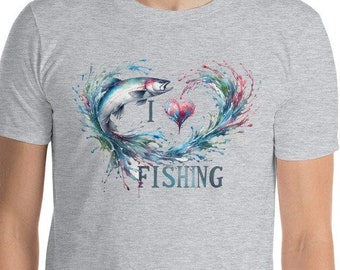 I Heart Fishing T-Shirt: Angler's Shirt, Salmon Graphic, Range of Colors