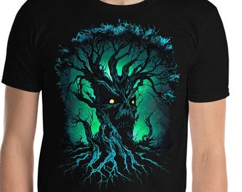 Evil Tree T-Shirt: Twisted Face, Gnarled Limbs and Glowing Eyes, Fantasy Monster