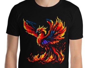 Phoenix Pixel Art T-Shirt: Nostalgic 8-Bit Look, Retro Gaming, Fiery Rebirth