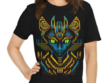T-shirt Bastet : Pixel art rétro, déesse chat égyptienne antique, couleurs vibrantes