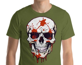 Bloodstained Skull T-shirt: Olive green tee.