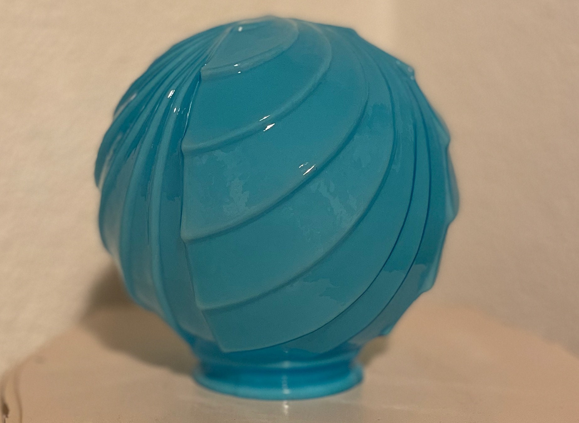 Rare Vintage Art Deco Pendant Light in Glazed Blue Opaline Glass From