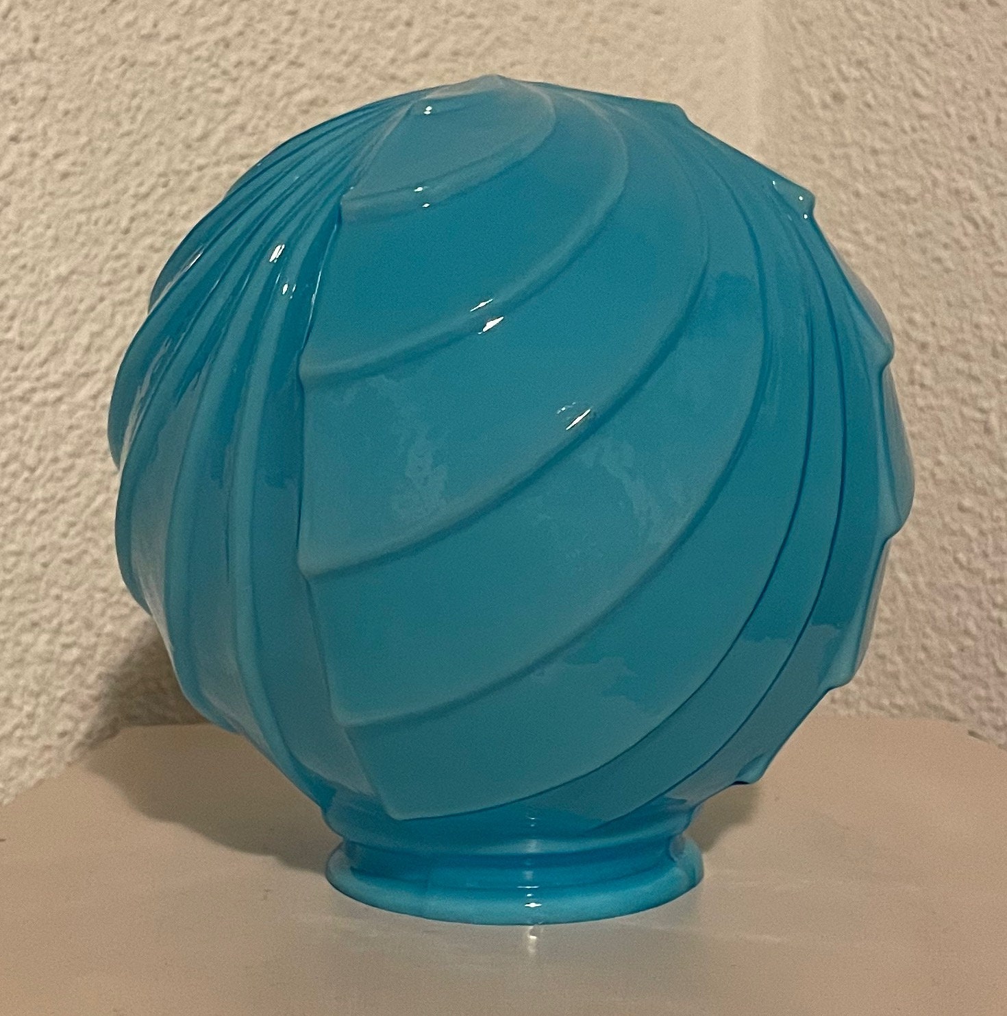 Rare Vintage Art Deco Pendant Light in Glazed Blue Opaline Glass From