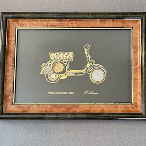Rare Handmade Vintage Designer Collages Picture Frame of the Vespa Grand Sport 1963