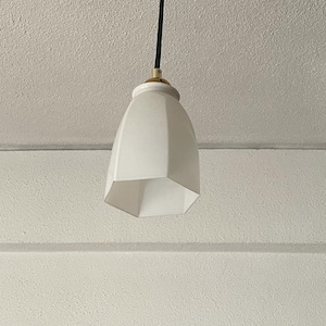 Mid-Century White Opaline Hexagonal Pendant Light