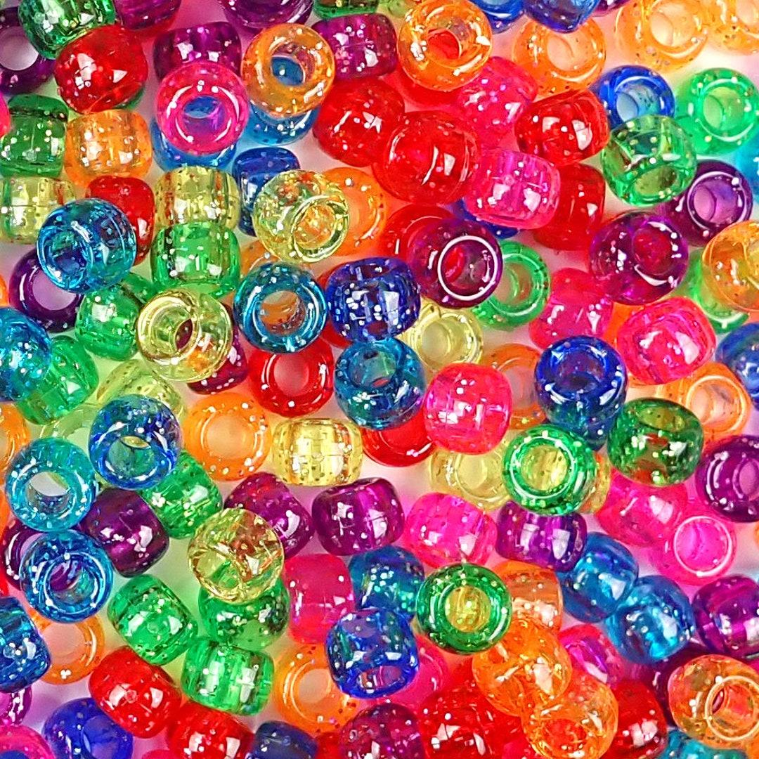 6x9mm Glitter Multicolor Mix Pony Beads for Making Bracelet, 1000 Beads  Bulk Bag