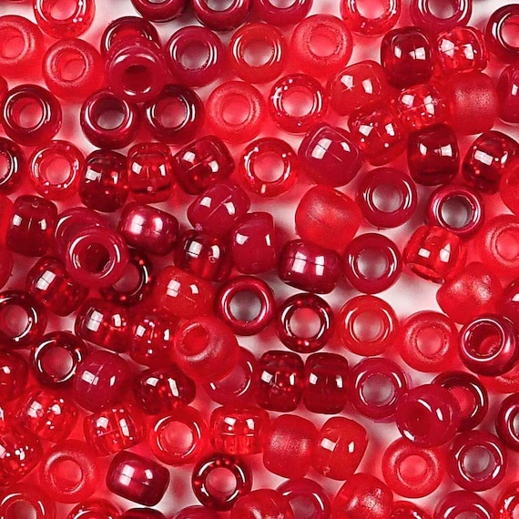 Red Pony Beads 6x9mm, Made in USA, Plastic Craft Beads for Making