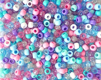 Jelly Glitter Sparkle 9x6mm Pony Beads 500pc made in USA Free Shipping