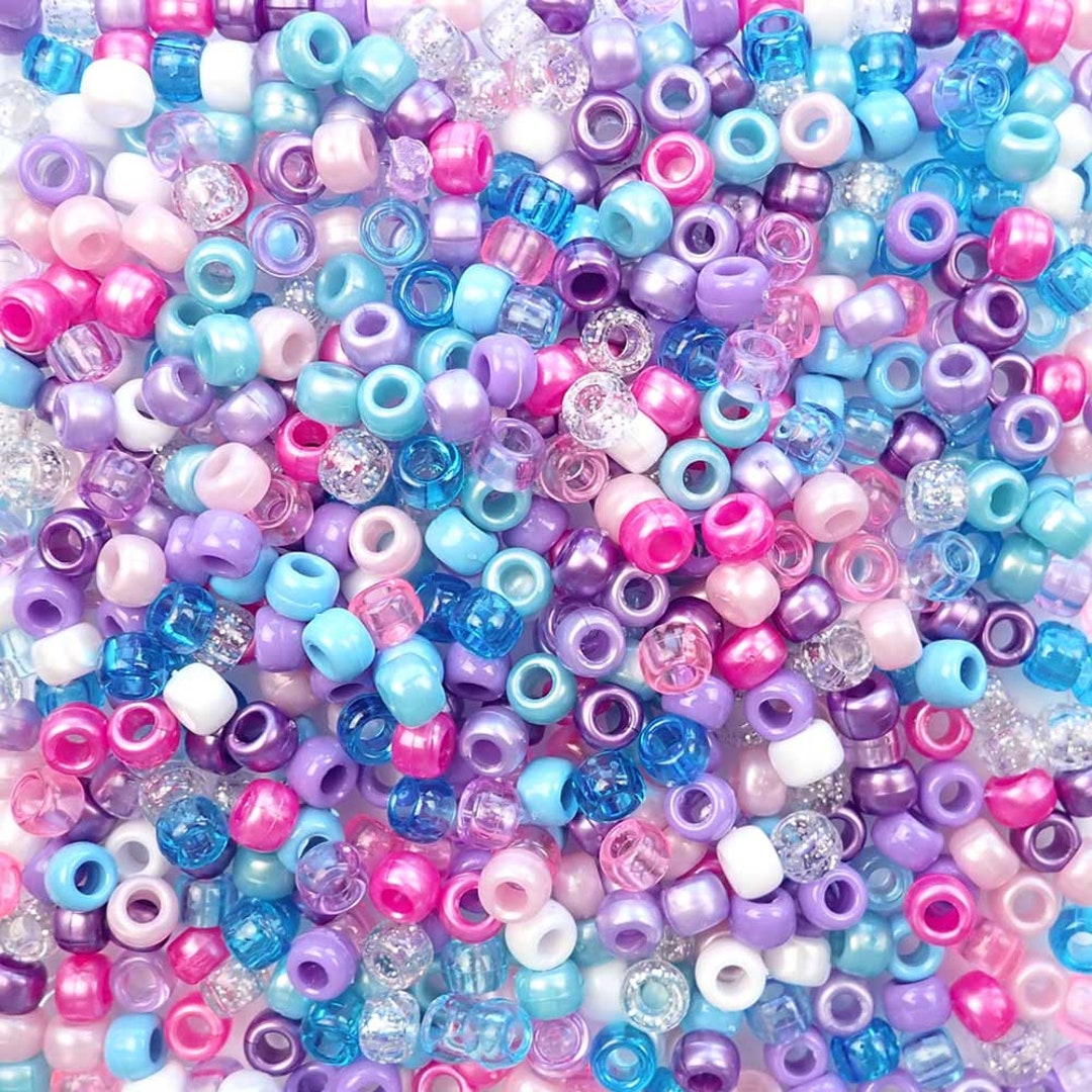 Princess Mix Pony Beads 6x9mm, Made in USA, Plastic Craft Beads for