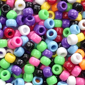 Classic Opaque Mix Pony Beads 6x9mm, Made in USA, plastic craft beads for making bracelets, necklaces, arts crafts, 500 beads/ bag