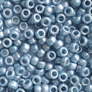 Pearly Blue Swirl Plastic Pony Beads 6x9mm, Made in USA, craft beads, making bracelets, necklaces, keychains, 500 beads