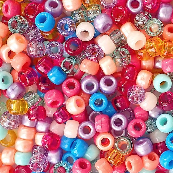 Matte Rainbow Opaque Mix Plastic Craft Pony Beads 6x9mm Bulk, Made