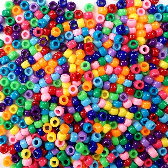 Color Mixes Plastic Pony Beads 6x9mm, Made in USA, Craft Beads for