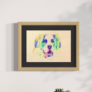 Saint Bernard Dog Watercolor Print, Watercolor St. Bernard Painting, Dog Art, Colorful St. Bernard Dog Painting, Dog Lover Gift,