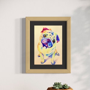 パグアート、パグの絵画、チュチュを着たかわいいパグ、犬の