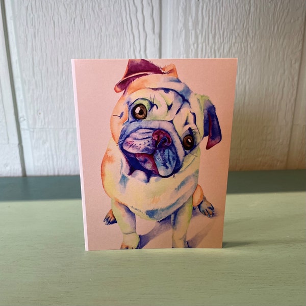 Note Card, Pug Dog art, blank note card, animal card, watercolor note cards, dog card