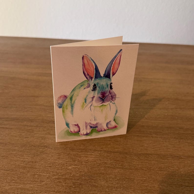Bunny Rabbit Note Card, Original Watercolor Art, Blank Greeting Card Stationary image 3