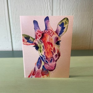 Tarjeta de notas, arte de jirafa, tarjeta de notas en blanco, tarjeta de animal, tarjetas de notas de acuarela