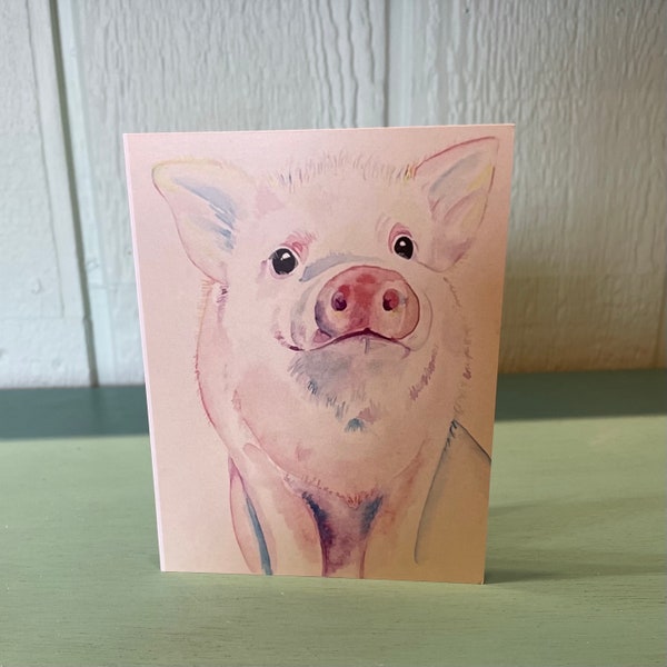 Note Card, Pig art, blank note card, animal card, watercolor note cards, pig note card