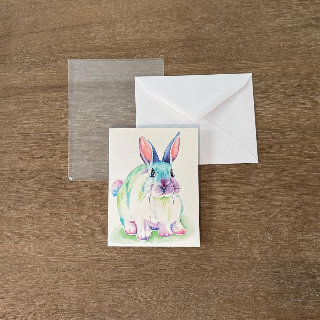 Bunny Rabbit Note Card, Original Watercolor Art, Blank Greeting Card ...