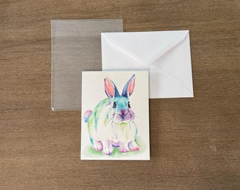 Karta z notatką o króliczku, oryginalna akwarela, pusta kartka z życzeniami
