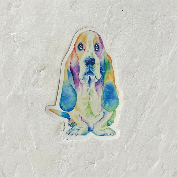Colorful Rainbow Basset Hound Dog Sticker