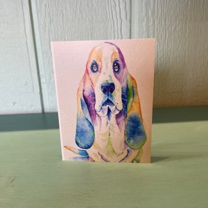 Tarjeta de notas, arte de perro Basset Hound, tarjeta de notas en blanco, tarjeta de animal, tarjetas de notas de acuarela, tarjeta de perro